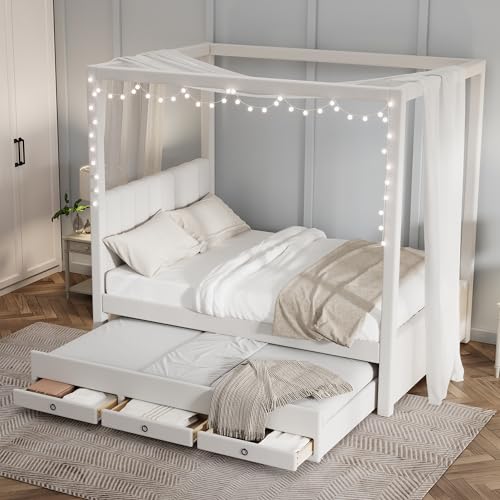 Full Size Upholstery Canopy Platform Bed Frame for Boys Girls Kids Adults, view 4