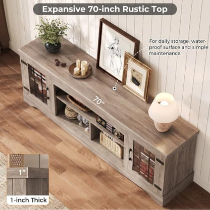 Farmhouse TV Stand for 75 Inch TV, Light Rustic Oak, view 7