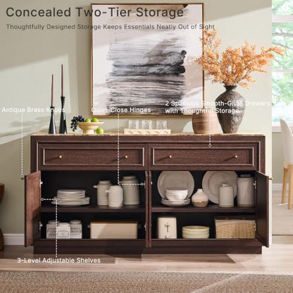 63" Modern Farmhouse Buffet Cabinet with Storage, Natural Walnut, view 5