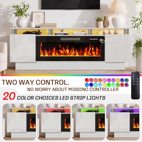 Fireplace TV Stand, 2 Tier 70" tv Stand with 40" Fireplace for Room, view 4