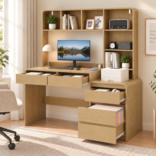 55.1" Computer Desk with Hutch & 4 Storage Drawers, view 2
