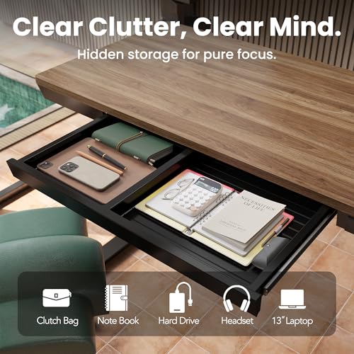Electric Standing Desk with Drawers, 40 X 24 Inch Electric Adjustable Height Desk, Quick Install One-Piece Tabletop with USB Charging Ports, Sit to Stand Up Desk for Home Office, Black Walnut