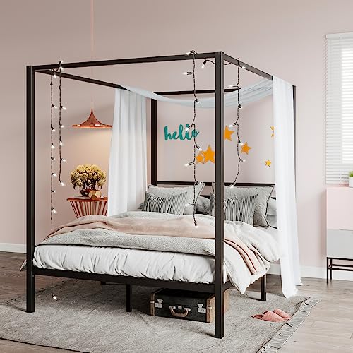 Queen Metal Slatted Bed Frame Black, view 2
