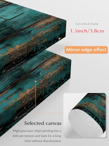 NuYeBiofx Farm Vintage Teal Wood Grain Canvas Wall Art Prints,48"x32" Framed Picture Artwork Rustic Wooden Plank Printed Canvas Oil Painting for Living Room Bedroom Office,Ready to Hang