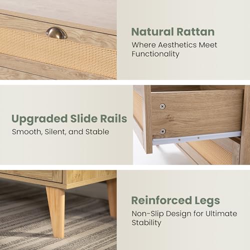 47.2-Inch Rattan Sideboard Buffet Cabinet, 6 Drawers, Natural, view 7