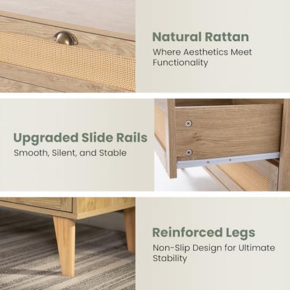 47.2-Inch Rattan Sideboard Buffet Cabinet, 6 Drawers, Natural, view 7