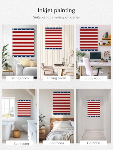 NuYeBiofx Patriotic USA Star Stripes Flag Canvas Wall Art Prints,48"x32" Framed Picture Artwork Blue Red White Printed Canvas Oil Painting for Living Room Bedroom Office,Ready to Hang