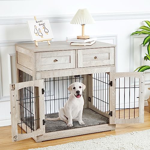 Hipicute Dog Crate Furniture with Drawers, Wooden Kennel for Large Breed Dogs, view 2