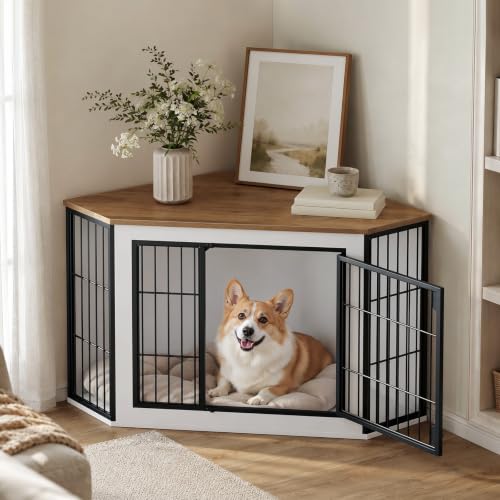 Corner Dog Crate Furniture, Decorative Dog Kennel End Table, view 6