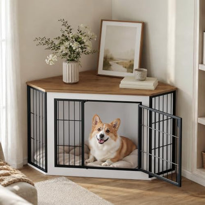 Corner Dog Crate Furniture, Decorative Dog Kennel End Table, view 6