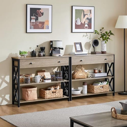 Yaheetech Console Table with Drawer, Entryway Table with 3 Tier Storage Shelves, Narrow Long Sofa Table for Entryway, Living Room, Hallway, Couch, Kitchen, Metal Frame, Gray