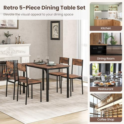 Dining Table Set for 4, Retro Kitchen Table and Chairs Set for 4, Metal Frame, Space-Saving Table and Chairs Set of 4 for Small Place, Living Room, Breakfast Nook