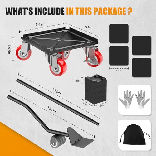 1500LBS Heavy Duty Furniture Dolly Movers Set with Lifter, 5-Wheel Carbon Steel Moving Rollers with Locking Casters for Refrigerator, Washer, Sofa & Cabinet(5.4 Inch, Red)