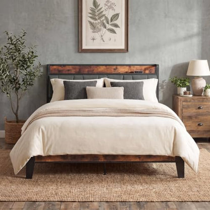 Queen Size Bed Frame with Storage Headboard and Charging Station, view 2