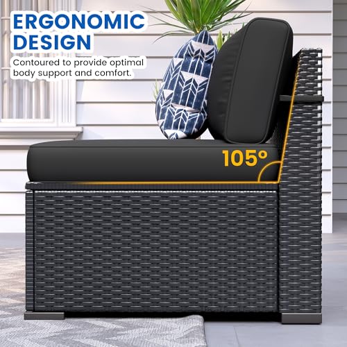 8 Piece Patio Furniture Set with 44” Fire Pit Table All-Weather Wicker Conversation Sectional Sofa & Coffee Table with Thickened Cushions for Backyard, Garden(Black)