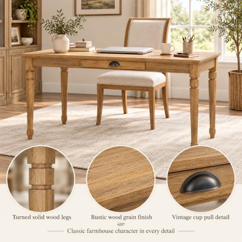 60" Farmhouse Writing Desk with Drawer, French Country Desk, view 6