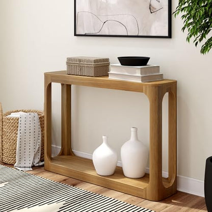 Forma Console Table, 46 Inch, Solid Wood Sofa Table, Entryway Table for Hallway, Narrow Behind The Couch Table, Console Tables for Entryway, Living Room, Foyer, Easy Assembly, Pecan