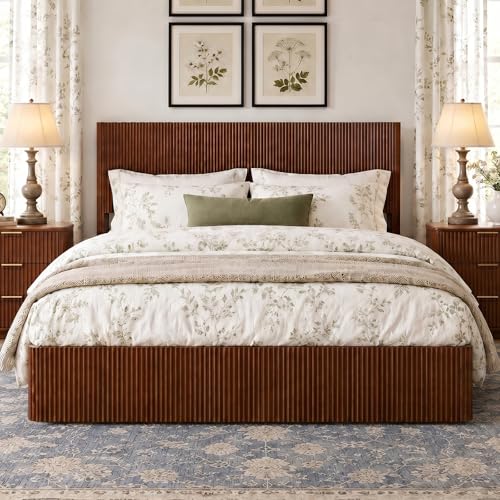 Fluted King Size Platform Bed Frame with Lift up Storage, view 2