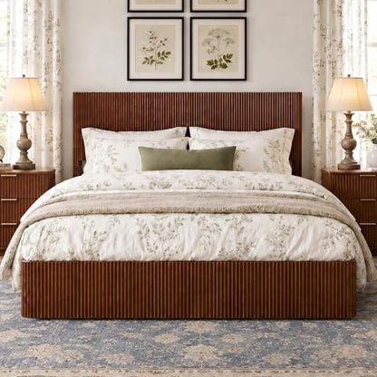 Fluted King Size Platform Bed Frame with Lift up Storage, view 2