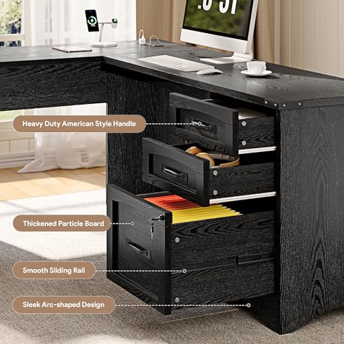 67" Farmhouse L Shaped Standing Desk with Drawers Home Office Executive Desks, view 7