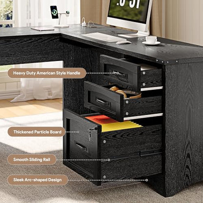 67" Farmhouse L Shaped Standing Desk with Drawers Home Office Executive Desks, view 7