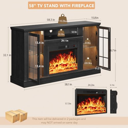 2-in-1 Multifunctional Fireplace TV Stand with 23" Removable Electric Fireplace, view 3