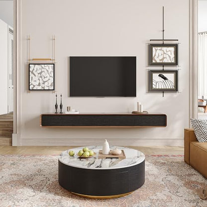 94" Fully Assembled Wood Floating TV Stand, Walnut and Black, view 5