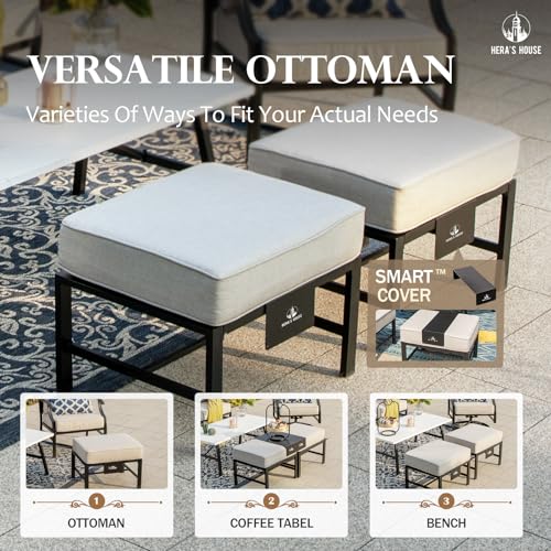 5 Piece Patio Furniture Set, 2 x Swivel Chair, 2 x Ottoman, 1 x 3-Seat Sofa, All Cushioned 7 Seats Outdoor Conversation Set for Lawn Garden Backyard