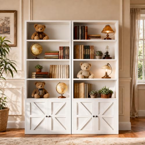 71.5" Bookshelf Set of 2, 6-Tier Bookcase with Cabinet Doors, view 2