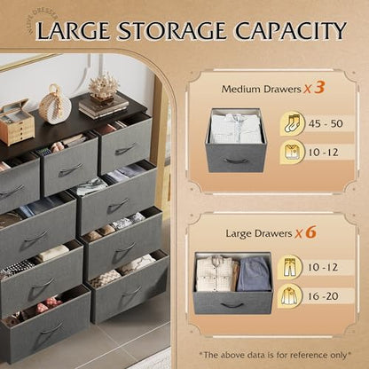Tall Dresser for Bedroom, 9 Drawer Chest of Drawers, Dark Grey, view 6