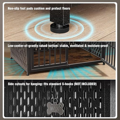 Dog Crate Furniture 42in, Heavy Duty End Table with Perforated Steel Chew-Proof Panels, Escape-Proof Indoor Dog Kennel for Large Dogs (60-90 lbs) Waterproof & Scratch-Resistant