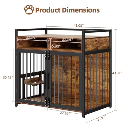 48 in Wooden Dog Crate Furniture with 2 Drawers Storage, view 3