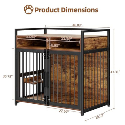 48 in Wooden Dog Crate Furniture with 2 Drawers Storage, view 3