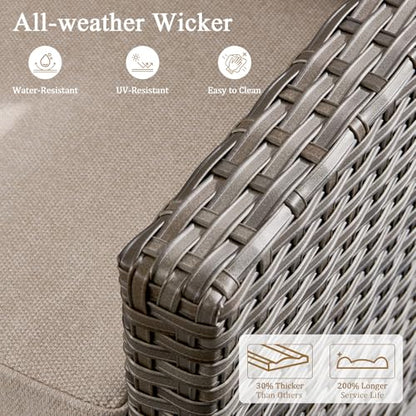 Luxury Patio Furniture Chairs Set - 2 Pieces All Weather Wicker Outdoor Couch and High Back Swivel Rocker Patio Chairs for Deck Yard and Poolside Gray Wicker | Beige Cushions