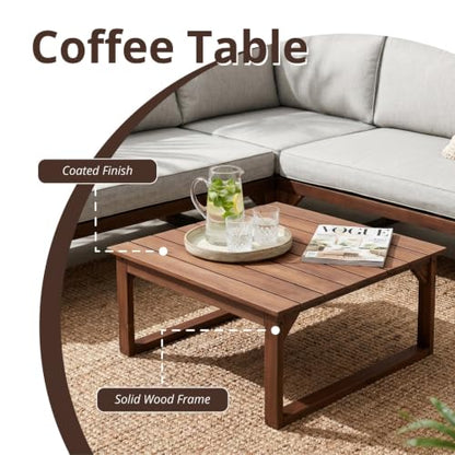 4 Pieces Wood Patio Furniture Set Outdoor Sectional, L Shaped Outdoor Couch Outdoor Sectional Furniture with Built-in Side Table for Backyard,Deck,Balcony