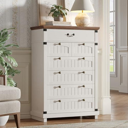 Farmhouse 7 Drawer Dresser, 47" Tall, Antique White, view 2