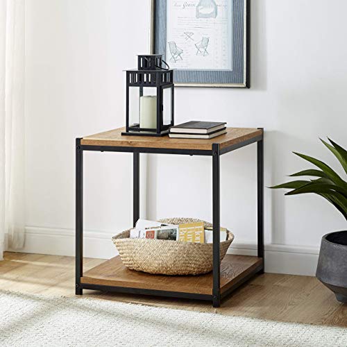 Tall Side End Table Furniture Designs |Brooklyn Series | Night Stand | Coffee Table |Storage Shelf | Sturdy | Easy Assembly | Brown Oak Wood Look Accent Furniture with Metal Frame