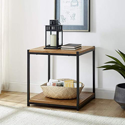 Tall Side End Table Furniture Designs |Brooklyn Series | Night Stand | Coffee Table |Storage Shelf | Sturdy | Easy Assembly | Brown Oak Wood Look Accent Furniture with Metal Frame
