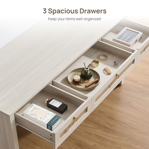 60" Rattan Home Office Desk with 3 Drawers, White, view 5