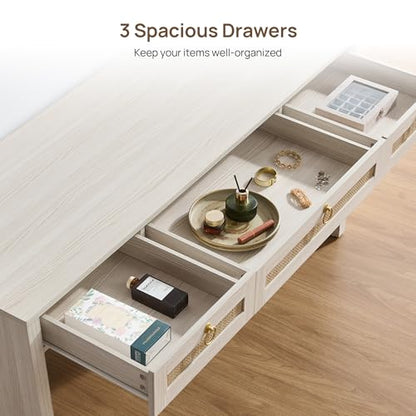 60" Rattan Home Office Desk with 3 Drawers, White, view 5