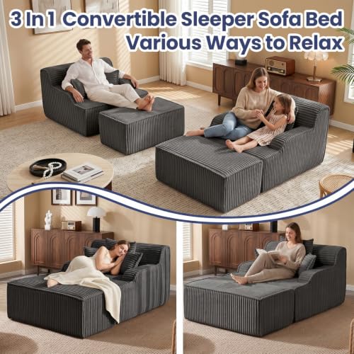 Oversized Chaise Lounge Chair Indoor, Corduroy Boneless Couch Sofa Bed, view 7