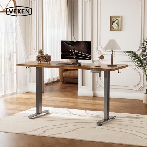 55 Inch Large Electric Standing Desk, Gaming Table, Brown, view 3