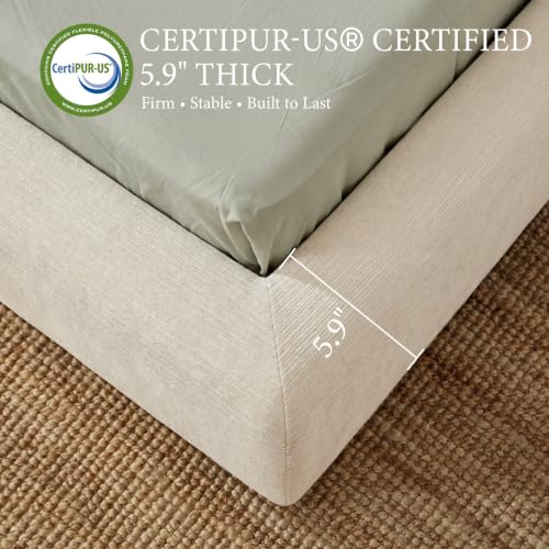 Cloud Bed Frame, Upholstered Queen Platform Bed Frame, Cream, view 7