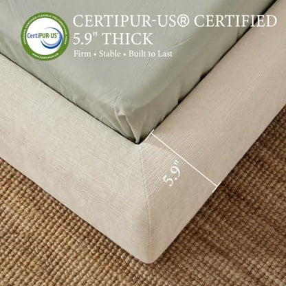 Cloud Bed Frame, Upholstered Queen Platform Bed Frame, Cream, view 7