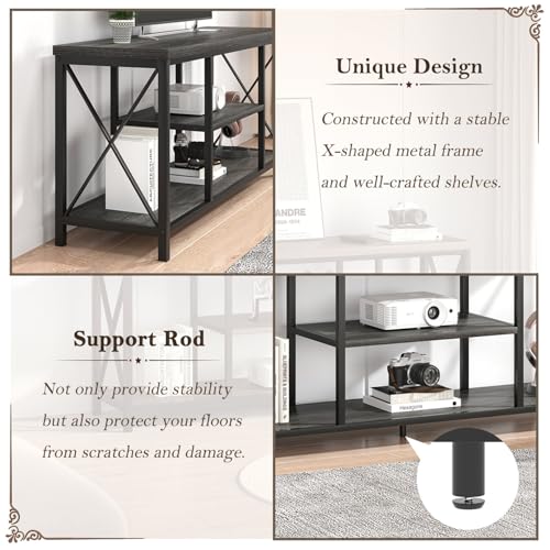 Modern TV Stand for TV up to 65 Inch, Rustic Wood Entertainment Center with Storage Shelves, Industrial Media TV Console and TV Table for Living Room Bedroom, 55 Inch Dark Gray