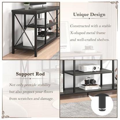 Modern TV Stand for TV up to 65 Inch, Rustic Wood Entertainment Center with Storage Shelves, Industrial Media TV Console and TV Table for Living Room Bedroom, 55 Inch Dark Gray