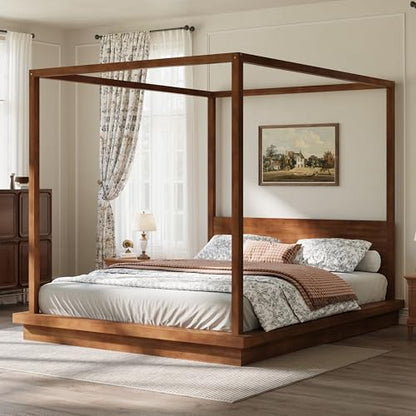 VilroCaz King Size 4-Poster Canopy Platform Bed with Headboard, view 3