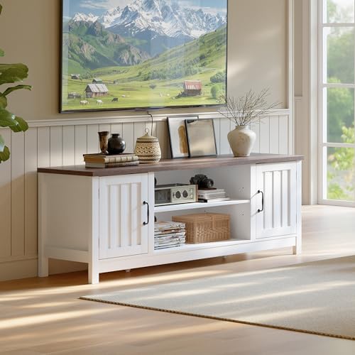 54" Farmhouse TV Stand with Storage Cabinet and Open Shelves, view 2