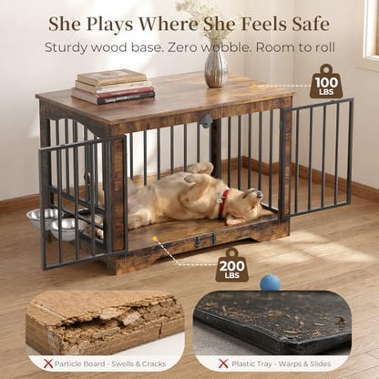 38 Inch Modern Farmhouse Dog Crate Furniture End Table, view 6