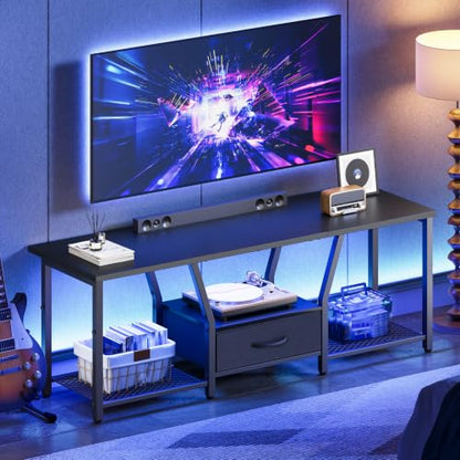 TV Stand with LED Lights for TVs up to 55 Inches, Black, view 2